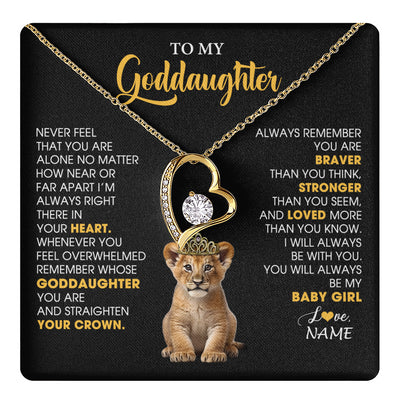 Forever Love Necklace 18K Yellow Gold Finish | 1 | Personalized To My Goddaughter Necklace From Godmother Never Feel You Are Alone Lion Birthday Gift Goddaughter Christmas Customized Gift Box Message Card | teecentury
