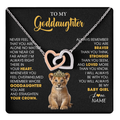 Interlocking Hearts Necklace Stainless Steel & Rose Gold Finish | 1 | Personalized To My Goddaughter Necklace From Godmother Never Feel You Are Alone Lion Birthday Gift Goddaughter Christmas Customized Gift Box Message Card | teecentury