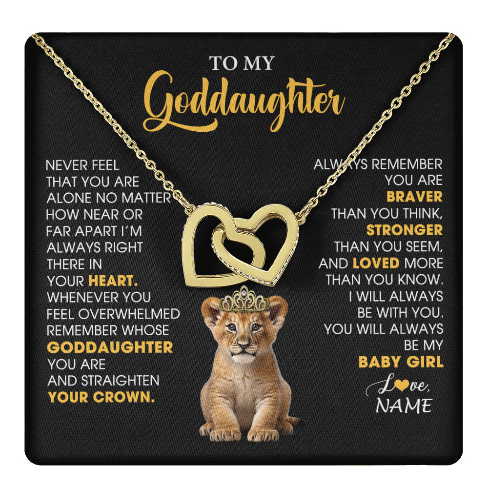 Interlocking Hearts Necklace 18K Yellow Gold Finish | 1 | Personalized To My Goddaughter Necklace From Godmother Never Feel You Are Alone Lion Birthday Gift Goddaughter Christmas Customized Gift Box Message Card | teecentury
