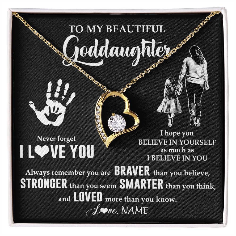 Forever Love Necklace 18K Yellow Gold Finish | 1 | Personalized To My Goddaughter Necklace From Godmother Never Forget I Love You Goddaughter Birthday Christmas Graduation Customized Gift Box Message Card | teecentury