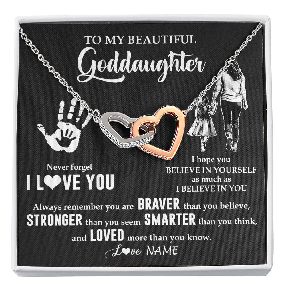 Interlocking Hearts Necklace Stainless Steel & Rose Gold Finish | 1 | Personalized To My Goddaughter Necklace From Godmother Never Forget I Love You Goddaughter Birthday Christmas Graduation Customized Gift Box Message Card | teecentury