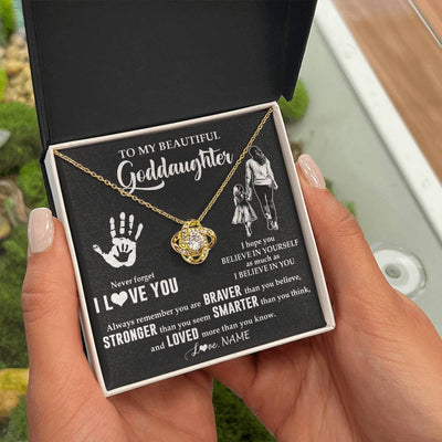 Love Knot Necklace 18K Yellow Gold Finish | 2 | Personalized To My Goddaughter Necklace From Godmother Never Forget I Love You Goddaughter Birthday Christmas Graduation Customized Gift Box Message Card | teecentury