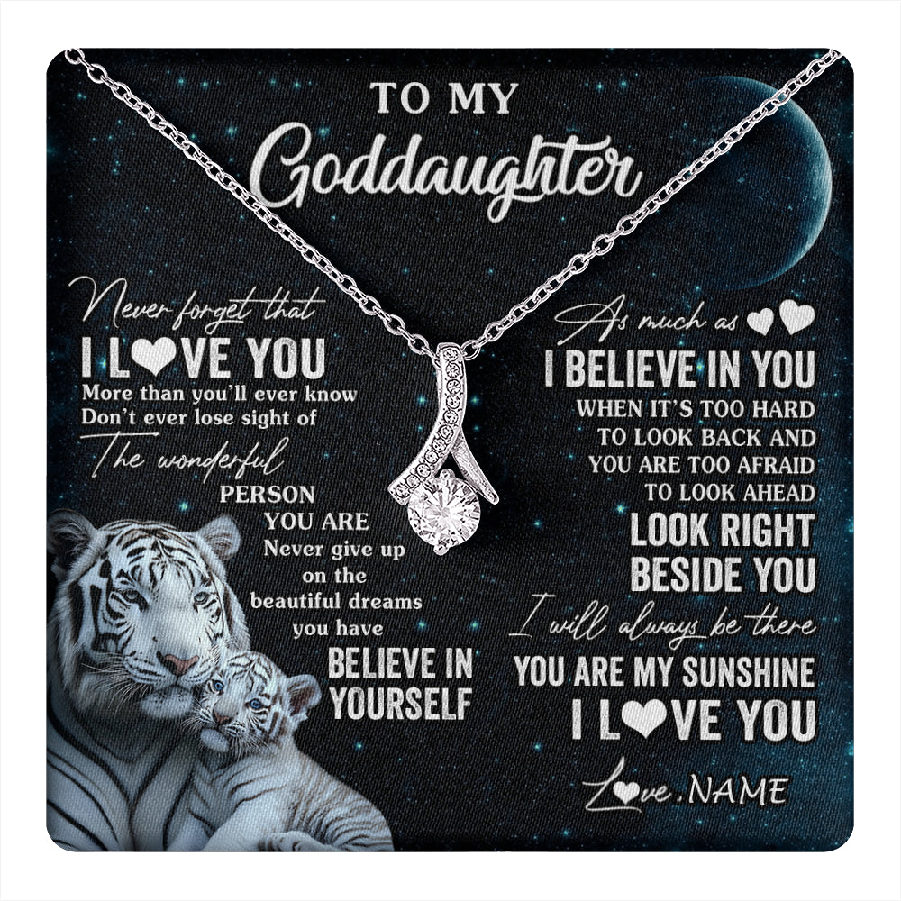 Alluring Beauty Necklace 14K White Gold Finish | 1 | Personalized To My Goddaughter Necklace From Godmother Never Forget I Love You White Tiger Goddaughter Birthday Christmas Customized Gift Box Message Card | teecentury