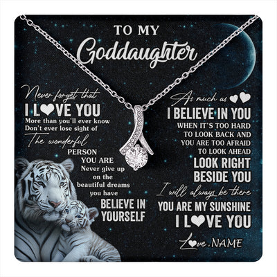 Alluring Beauty Necklace 14K White Gold Finish | 1 | Personalized To My Goddaughter Necklace From Godmother Never Forget I Love You White Tiger Goddaughter Birthday Christmas Customized Gift Box Message Card | teecentury