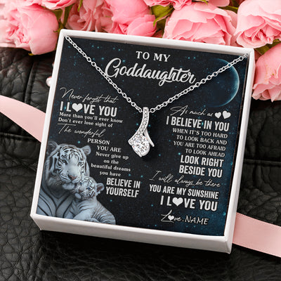 Alluring Beauty Necklace 14K White Gold Finish | 2 | Personalized To My Goddaughter Necklace From Godmother Never Forget I Love You White Tiger Goddaughter Birthday Christmas Customized Gift Box Message Card | teecentury