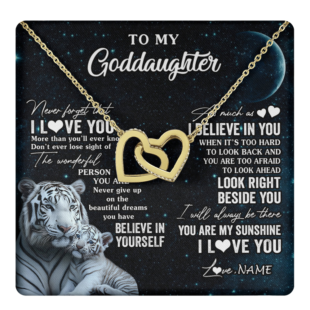 Interlocking Hearts Necklace 18K Yellow Gold Finish | 1 | Personalized To My Goddaughter Necklace From Godmother Never Forget I Love You White Tiger Goddaughter Birthday Christmas Customized Gift Box Message Card | teecentury