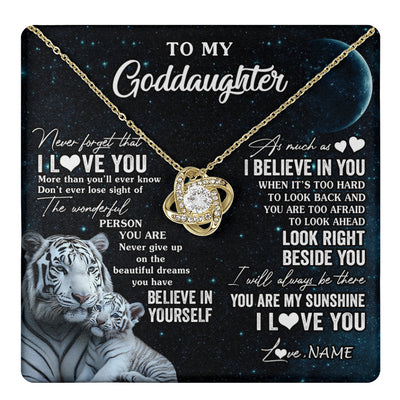 Love Knot Necklace 18K Yellow Gold Finish | 1 | Personalized To My Goddaughter Necklace From Godmother Never Forget I Love You White Tiger Goddaughter Birthday Christmas Customized Gift Box Message Card | teecentury