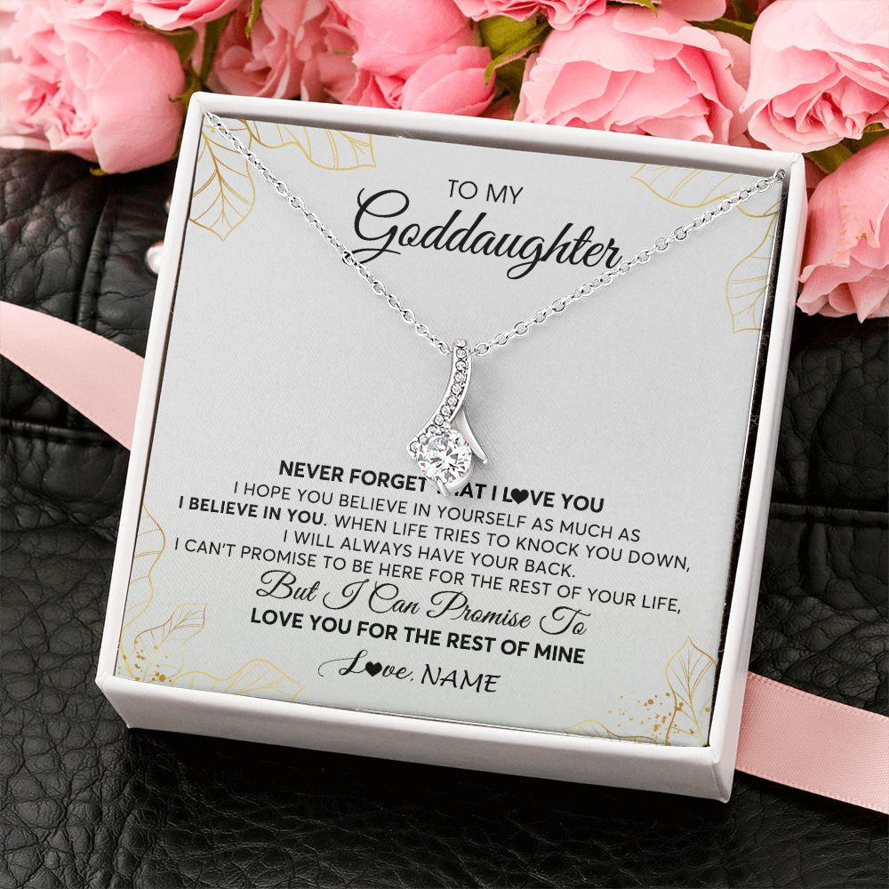 Alluring Beauty Necklace | Personalized To My Goddaughter Necklace From Godmother Never Forget That I Love You Goddaughter Birthday Graduation Christmas Customized Gift Box Message Card | teecentury
