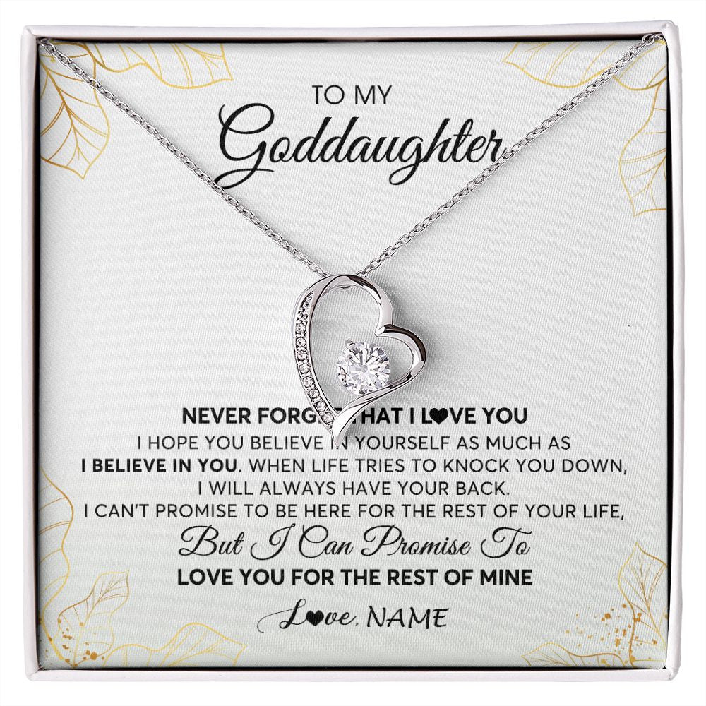 Forever Love Necklace | Personalized To My Goddaughter Necklace From Godmother Never Forget That I Love You Goddaughter Birthday Graduation Christmas Customized Gift Box Message Card | teecentury