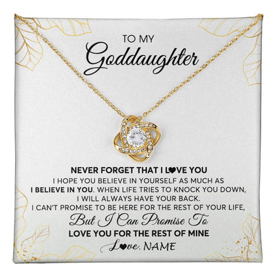 Love Knot Necklace 18K Yellow Gold Finish | 1 | Personalized To My Goddaughter Necklace From Godmother Never Forget That I Love You Goddaughter Birthday Graduation Christmas Customized Gift Box Message Card | teecentury
