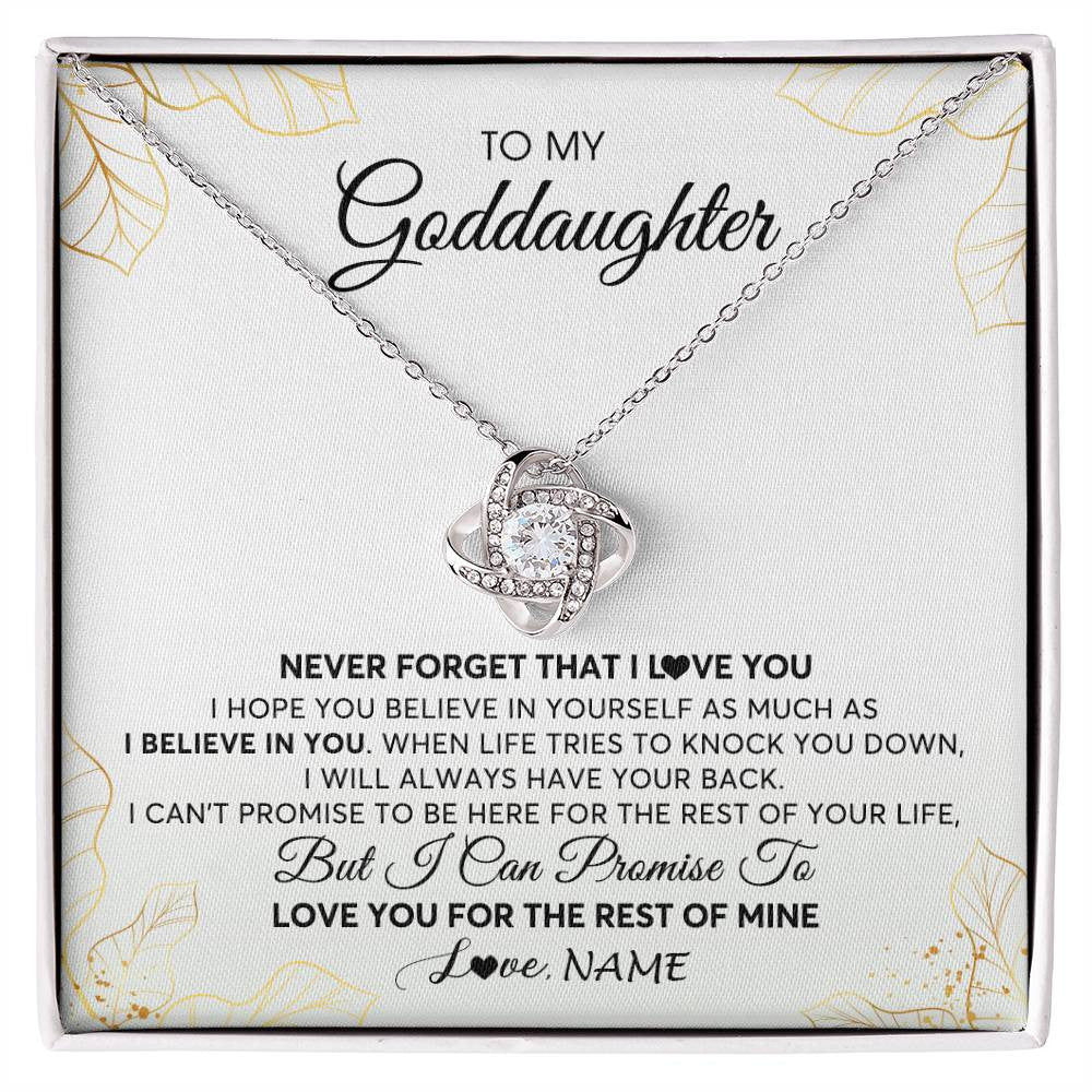Love Knot Necklace | Personalized To My Goddaughter Necklace From Godmother Never Forget That I Love You Goddaughter Birthday Graduation Christmas Customized Gift Box Message Card | teecentury