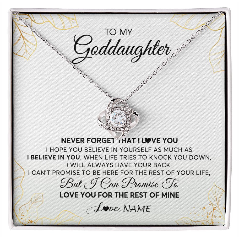 Love Knot Necklace | Personalized To My Goddaughter Necklace From Godmother Never Forget That I Love You Goddaughter Birthday Graduation Christmas Customized Gift Box Message Card | teecentury