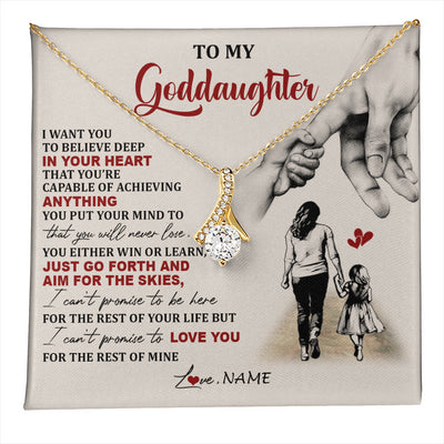 Alluring Beauty Necklace 18K Yellow Gold Finish | 1 | Personalized To My Goddaughter Necklace From Godmother Promise To Love You Goddaughter Birthday Jewelry Graduation Christmas Customized Gift Box Message Card | teecentury