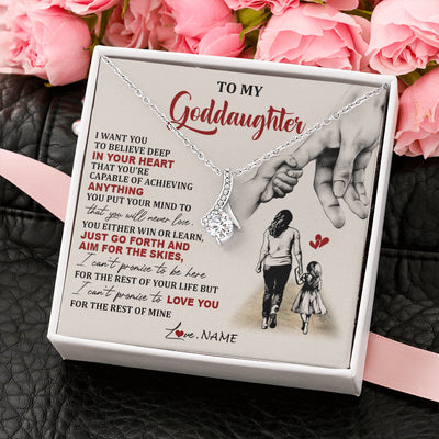 Alluring Beauty Necklace 14K White Gold Finish | 2 | Personalized To My Goddaughter Necklace From Godmother Promise To Love You Goddaughter Birthday Jewelry Graduation Christmas Customized Gift Box Message Card | teecentury