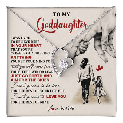 Forever Love Necklace 14K White Gold Finish | 1 | Personalized To My Goddaughter Necklace From Godmother Promise To Love You Goddaughter Birthday Jewelry Graduation Christmas Customized Gift Box Message Card | teecentury