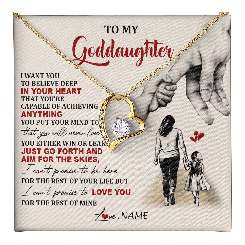 Forever Love Necklace 18K Yellow Gold Finish | 1 | Personalized To My Goddaughter Necklace From Godmother Promise To Love You Goddaughter Birthday Jewelry Graduation Christmas Customized Gift Box Message Card | teecentury