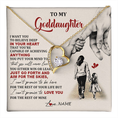 Forever Love Necklace 18K Yellow Gold Finish | 1 | Personalized To My Goddaughter Necklace From Godmother Promise To Love You Goddaughter Birthday Jewelry Graduation Christmas Customized Gift Box Message Card | teecentury