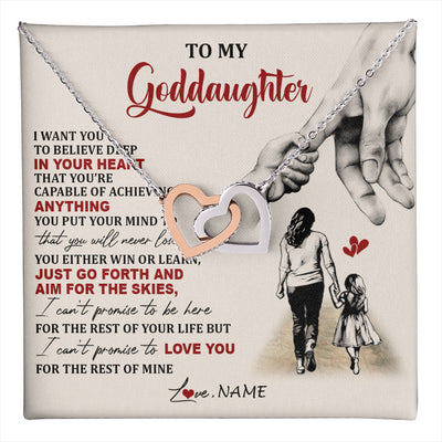 Interlocking Hearts Necklace Stainless Steel & Rose Gold Finish | 1 | Personalized To My Goddaughter Necklace From Godmother Promise To Love You Goddaughter Birthday Jewelry Graduation Christmas Customized Gift Box Message Card | teecentury