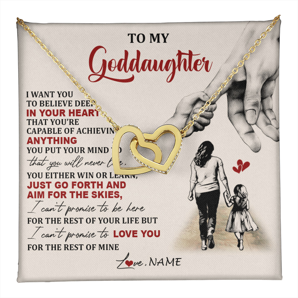 Interlocking Hearts Necklace 18K Yellow Gold Finish | 1 | Personalized To My Goddaughter Necklace From Godmother Promise To Love You Goddaughter Birthday Jewelry Graduation Christmas Customized Gift Box Message Card | teecentury