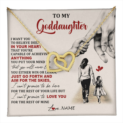 Interlocking Hearts Necklace 18K Yellow Gold Finish | 1 | Personalized To My Goddaughter Necklace From Godmother Promise To Love You Goddaughter Birthday Jewelry Graduation Christmas Customized Gift Box Message Card | teecentury
