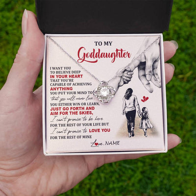 Love Knot Necklace 14K White Gold Finish | 2 | Personalized To My Goddaughter Necklace From Godmother Promise To Love You Goddaughter Birthday Jewelry Graduation Christmas Customized Gift Box Message Card | teecentury