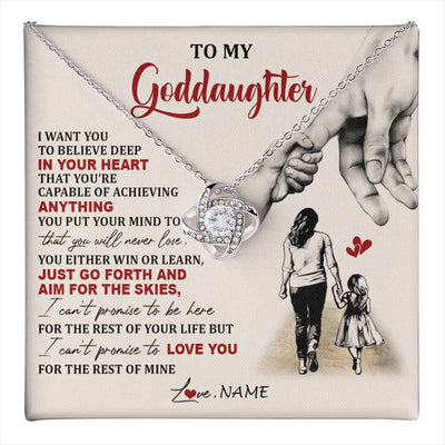 Love Knot Necklace 14K White Gold Finish | 1 | Personalized To My Goddaughter Necklace From Godmother Promise To Love You Goddaughter Birthday Jewelry Graduation Christmas Customized Gift Box Message Card | teecentury