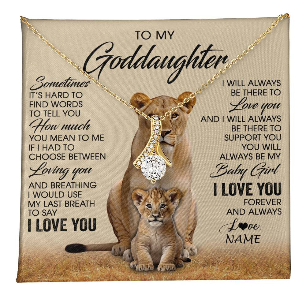 Alluring Beauty Necklace 18K Yellow Gold Finish | 1 | Personalized To My Goddaughter Necklace From Godmother Sometimes It's Hard Lion Goddaughter Gift Birthday Jewelry Christmas Customized Gift Box Message Card | teecentury