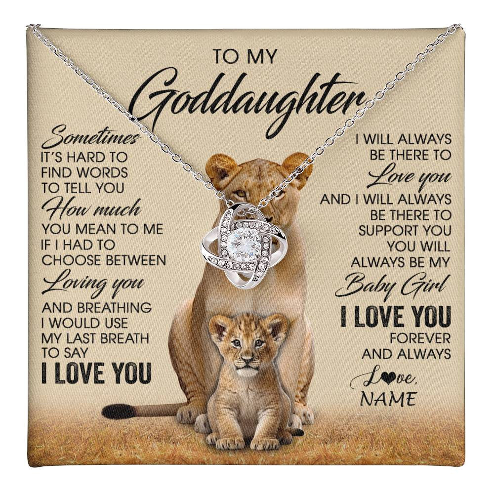 Love Knot Necklace 14K White Gold Finish | 1 | Personalized To My Goddaughter Necklace From Godmother Sometimes It's Hard Lion Goddaughter Gift Birthday Jewelry Christmas Customized Gift Box Message Card | teecentury