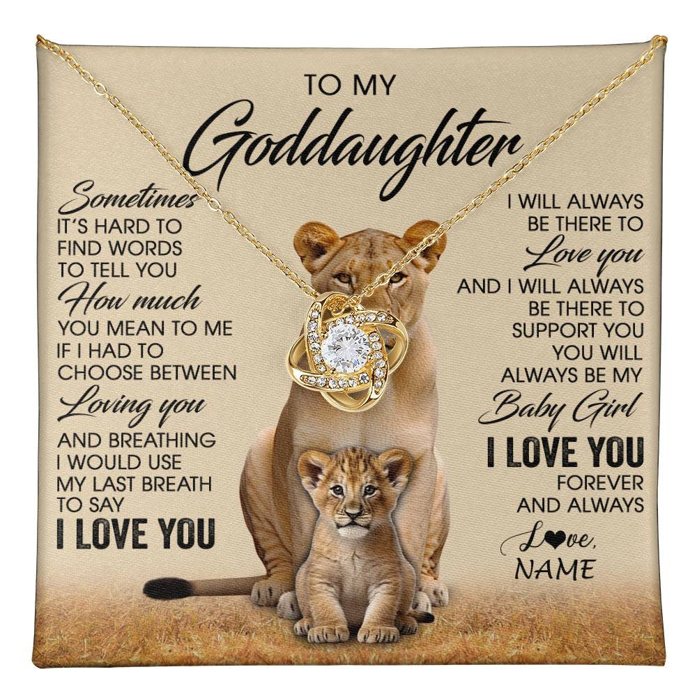 Love Knot Necklace 18K Yellow Gold Finish | 1 | Personalized To My Goddaughter Necklace From Godmother Sometimes It's Hard Lion Goddaughter Gift Birthday Jewelry Christmas Customized Gift Box Message Card | teecentury