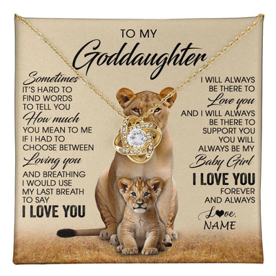 Love Knot Necklace 18K Yellow Gold Finish | 1 | Personalized To My Goddaughter Necklace From Godmother Sometimes It's Hard Lion Goddaughter Gift Birthday Jewelry Christmas Customized Gift Box Message Card | teecentury