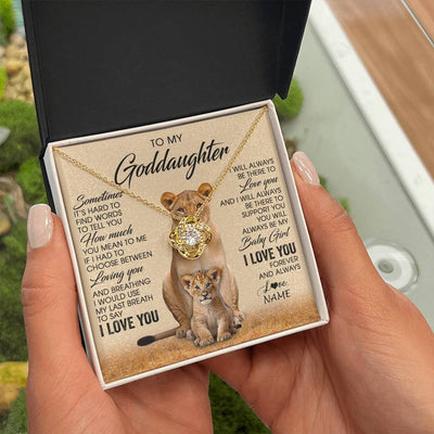 Love Knot Necklace 18K Yellow Gold Finish | 2 | Personalized To My Goddaughter Necklace From Godmother Sometimes It's Hard Lion Goddaughter Gift Birthday Jewelry Christmas Customized Gift Box Message Card | teecentury