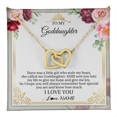 Interlocking Hearts Necklace 18K Yellow Gold Finish | 1 | Personalized To My Goddaughter Necklace From Godmother There Was A Little Girl Goddaughter Birthday Gifts Jewelry Christmas Customized Gift Box Message Card | teecentury