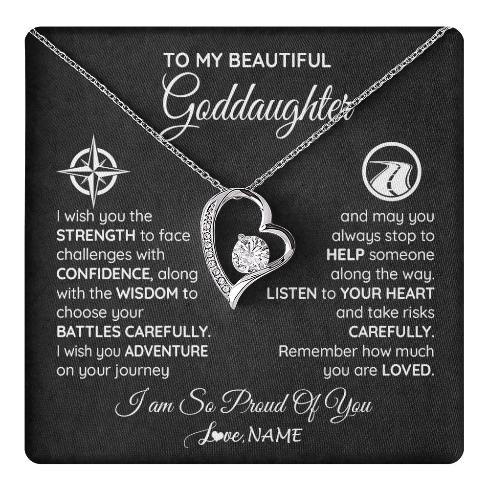 Forever Love Necklace 14K White Gold Finish | 1 | Personalized To My Goddaughter Necklace From Godmother Uncle Aunt I Wish You The Strength Birthday Graduation Inspirational Customized Gift Box Message Card | teecentury.myshopify