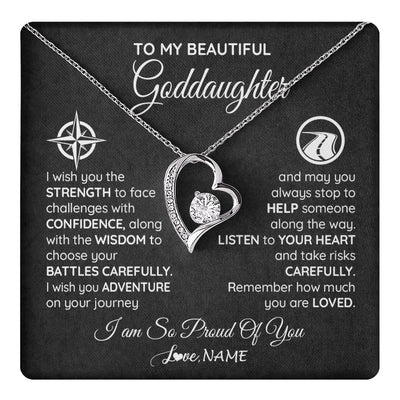 Forever Love Necklace 14K White Gold Finish | 1 | Personalized To My Goddaughter Necklace From Godmother Uncle Aunt I Wish You The Strength Birthday Graduation Inspirational Customized Gift Box Message Card | teecentury.myshopify