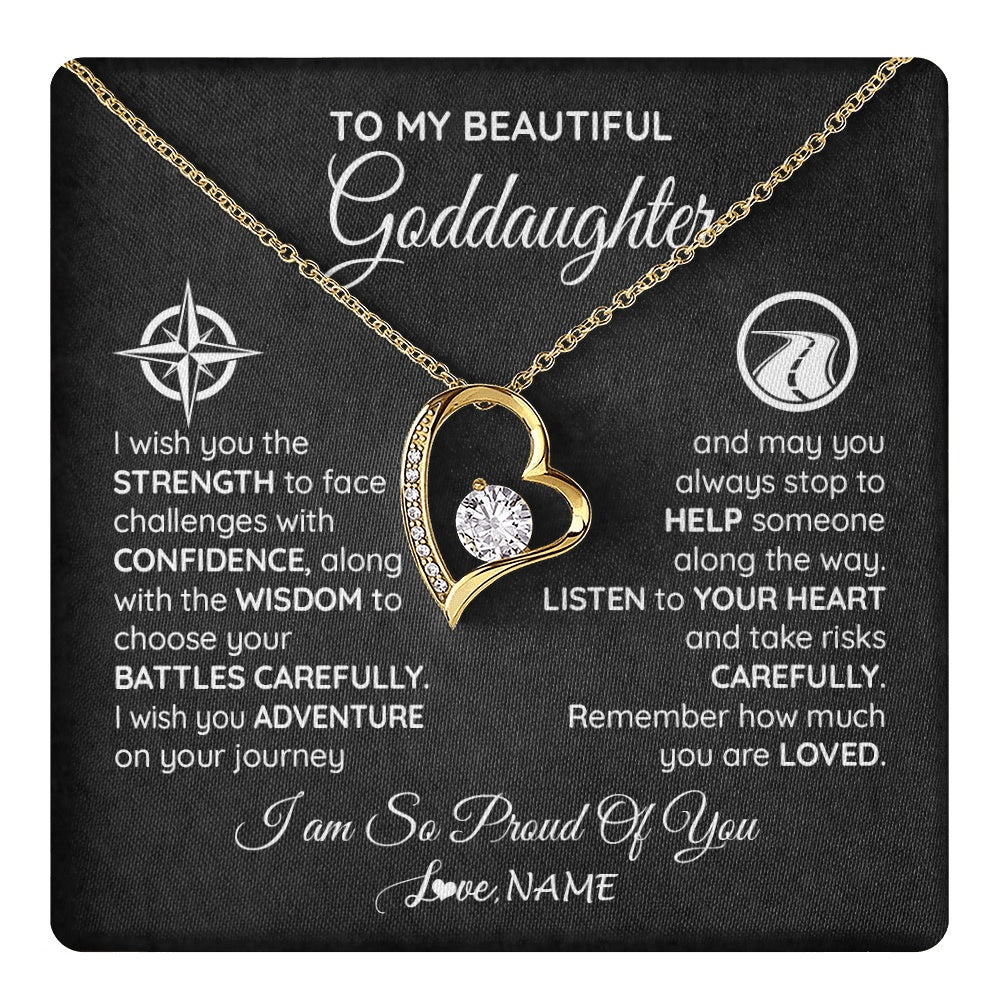 Forever Love Necklace 18K Yellow Gold Finish | 1 | Personalized To My Goddaughter Necklace From Godmother Uncle Aunt I Wish You The Strength Birthday Graduation Inspirational Customized Gift Box Message Card | teecentury.myshopify
