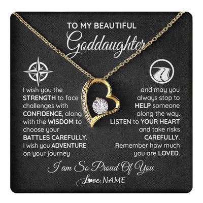 Forever Love Necklace 18K Yellow Gold Finish | 1 | Personalized To My Goddaughter Necklace From Godmother Uncle Aunt I Wish You The Strength Birthday Graduation Inspirational Customized Gift Box Message Card | teecentury.myshopify