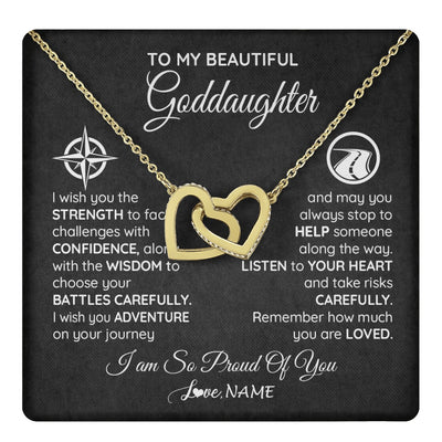 Interlocking Hearts Necklace 18K Yellow Gold Finish | 1 | Personalized To My Goddaughter Necklace From Godmother Uncle Aunt I Wish You The Strength Birthday Graduation Inspirational Customized Gift Box Message Card | teecentury.myshopify