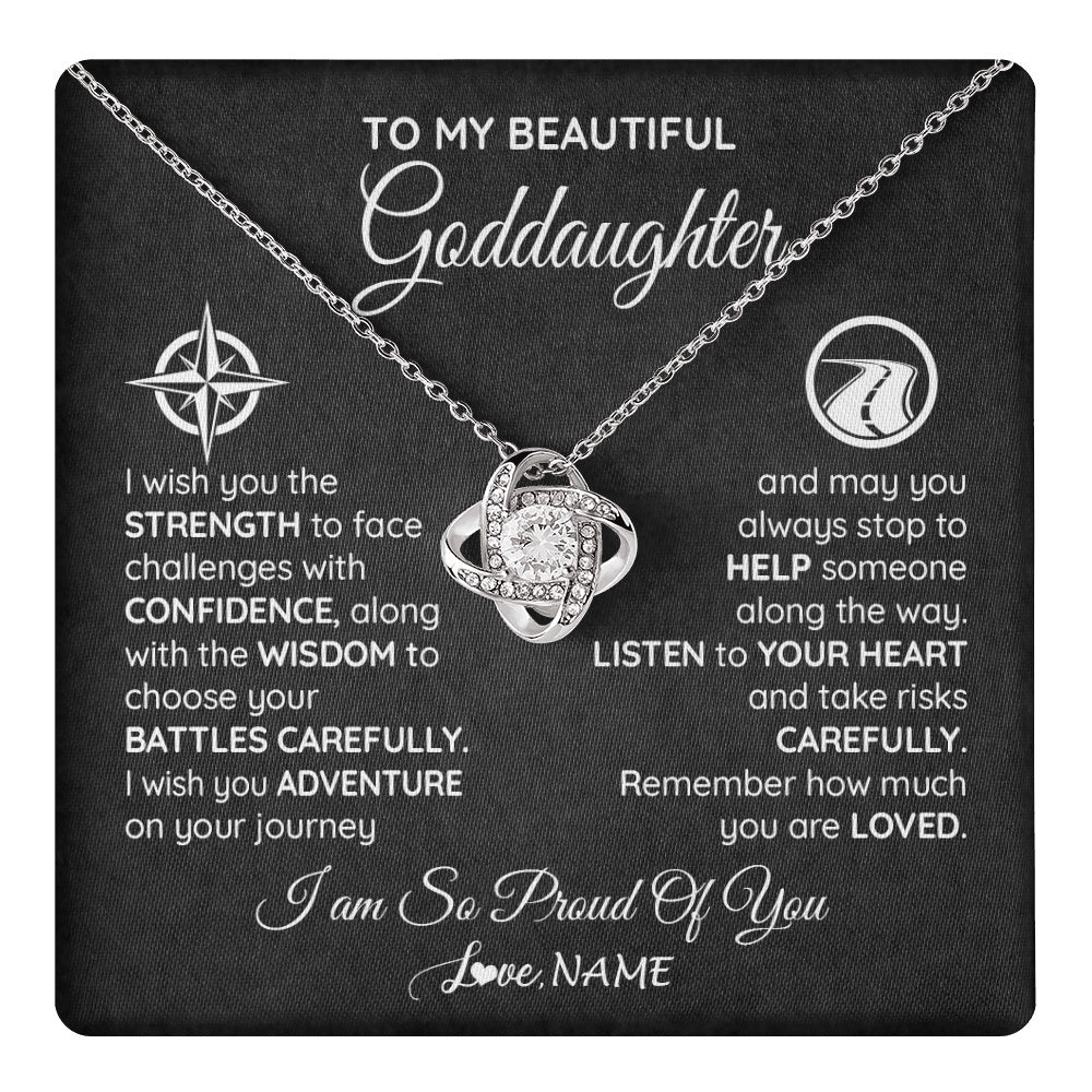 Love Knot Necklace 14K White Gold Finish | 1 | Personalized To My Goddaughter Necklace From Godmother Uncle Aunt I Wish You The Strength Birthday Graduation Inspirational Customized Gift Box Message Card | teecentury.myshopify