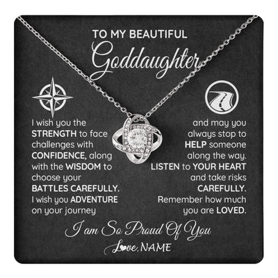 Love Knot Necklace 14K White Gold Finish | 1 | Personalized To My Goddaughter Necklace From Godmother Uncle Aunt I Wish You The Strength Birthday Graduation Inspirational Customized Gift Box Message Card | teecentury.myshopify