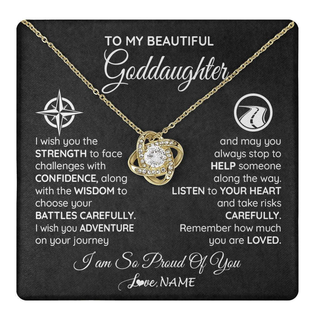 Love Knot Necklace 18K Yellow Gold Finish | 1 | Personalized To My Goddaughter Necklace From Godmother Uncle Aunt I Wish You The Strength Birthday Graduation Inspirational Customized Gift Box Message Card | teecentury.myshopify
