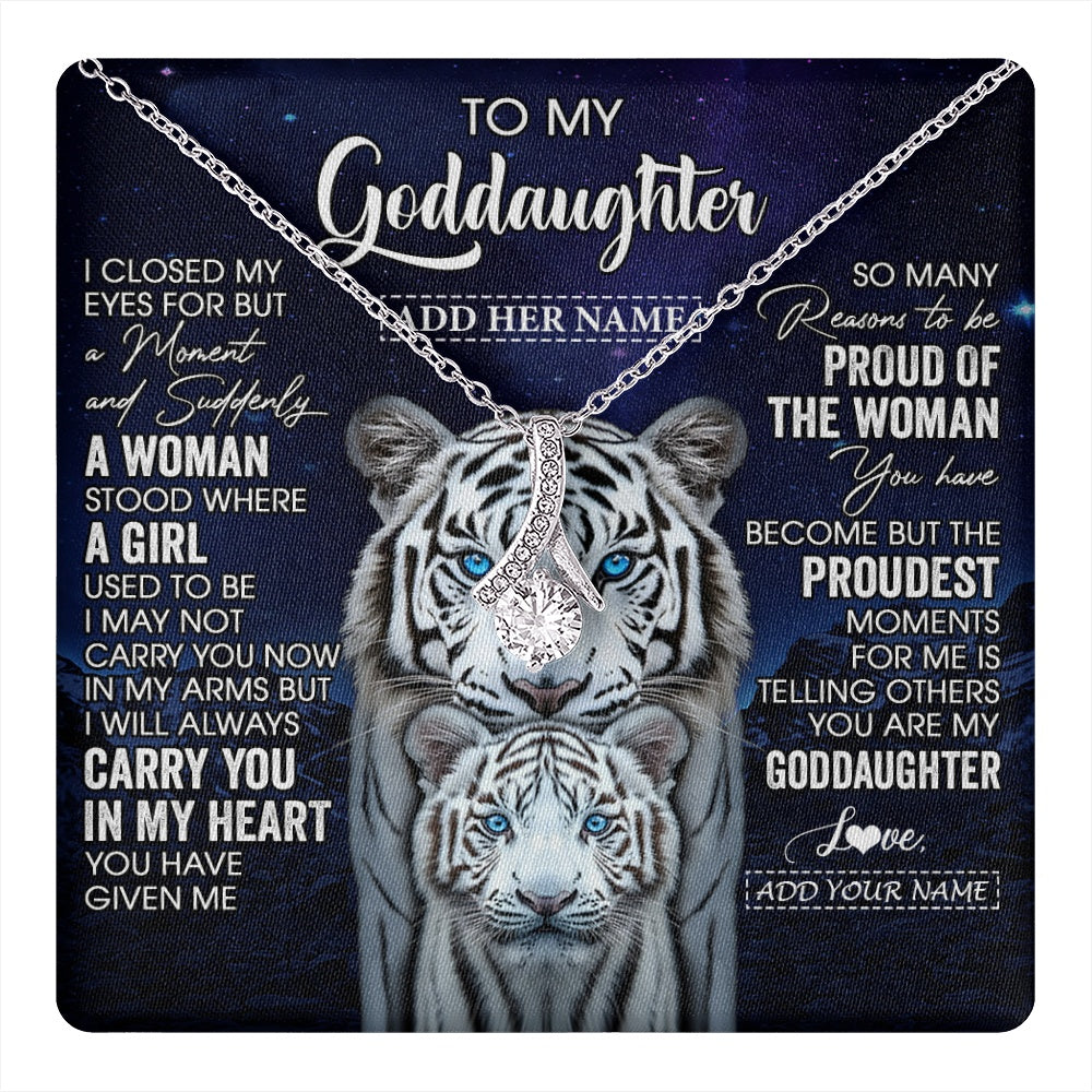 Alluring Beauty Necklace 14K White Gold Finish | 1 | Personalized To My Goddaughter Necklace From Godmother Uncle I Close My Eyes White Tiger Goddaughter Birthday Gift Christmas Gift Box Message Card | https://teecentury.