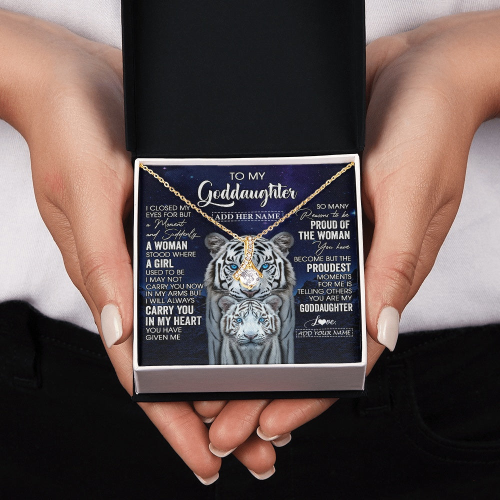 Alluring Beauty Necklace 18K Yellow Gold Finish | 2 | Personalized To My Goddaughter Necklace From Godmother Uncle I Close My Eyes White Tiger Goddaughter Birthday Gift Christmas Gift Box Message Card | https://teecentury.