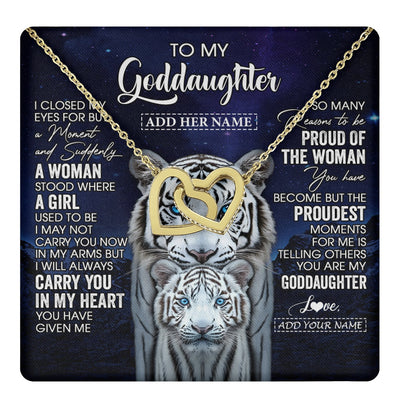 Interlocking Hearts Necklace 18K Yellow Gold Finish | 1 | Personalized To My Goddaughter Necklace From Godmother Uncle I Close My Eyes White Tiger Goddaughter Birthday Gift Christmas Gift Box Message Card | https://teecentury.