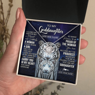 Love Knot Necklace 14K White Gold Finish | 2 | Personalized To My Goddaughter Necklace From Godmother Uncle I Close My Eyes White Tiger Goddaughter Birthday Gift Christmas Gift Box Message Card | https://teecentury.