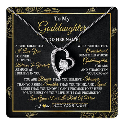 Forever Love Necklace 14K White Gold Finish | 1 | Personalized To My Goddaughter Necklace From Godmother Uncle I Love You Gift For My Goddaughter Birthday Gifts Christmas Customized Gift Box Message Card | teecentury.myshopify