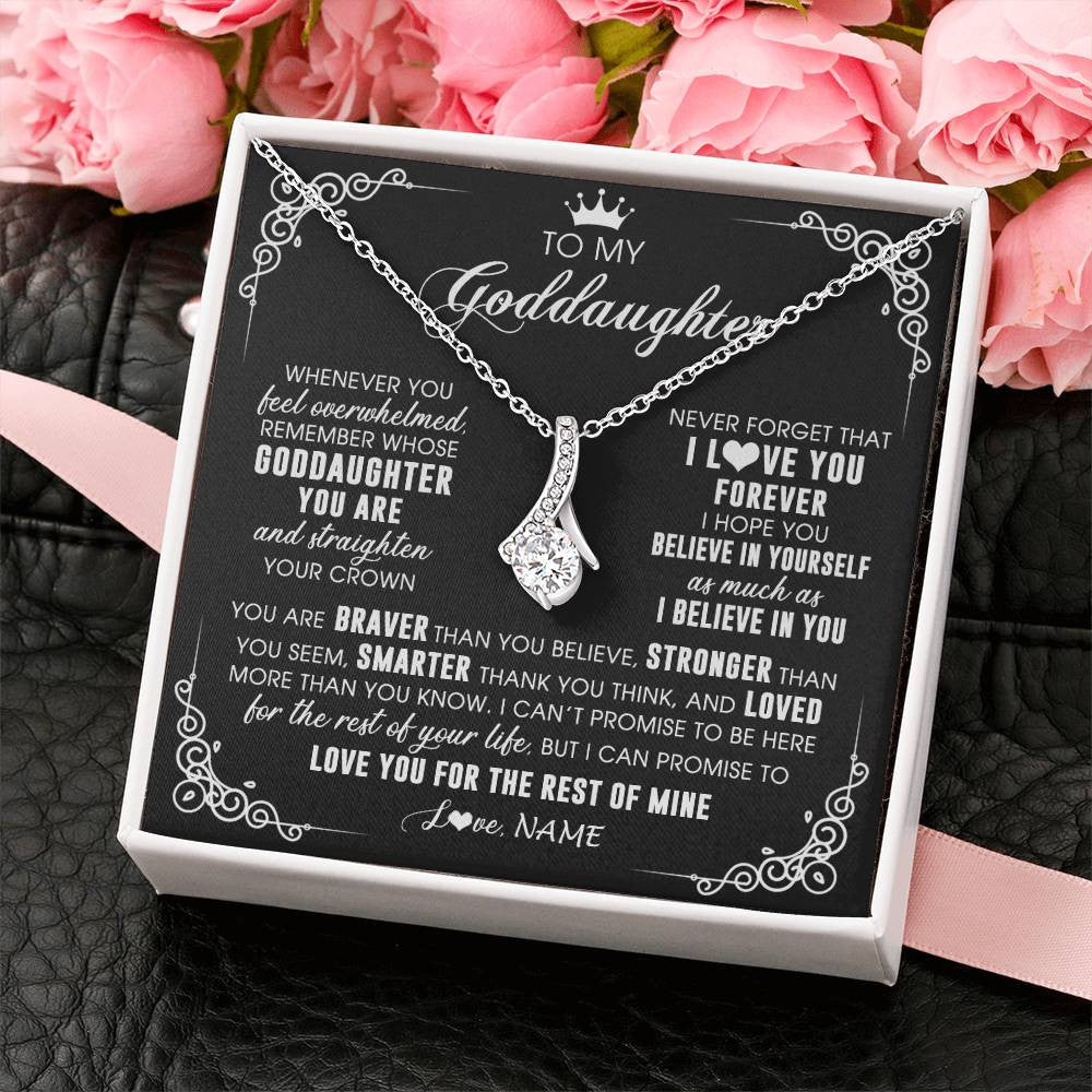 Alluring Beauty Necklace 14K White Gold Finish | 2 | Personalized To My Goddaughter Necklace From Godmother Uncle Inspirational Strength Goddaughter Birthday Jewelry Christmas Customized Gift Box Message Card | teecentury