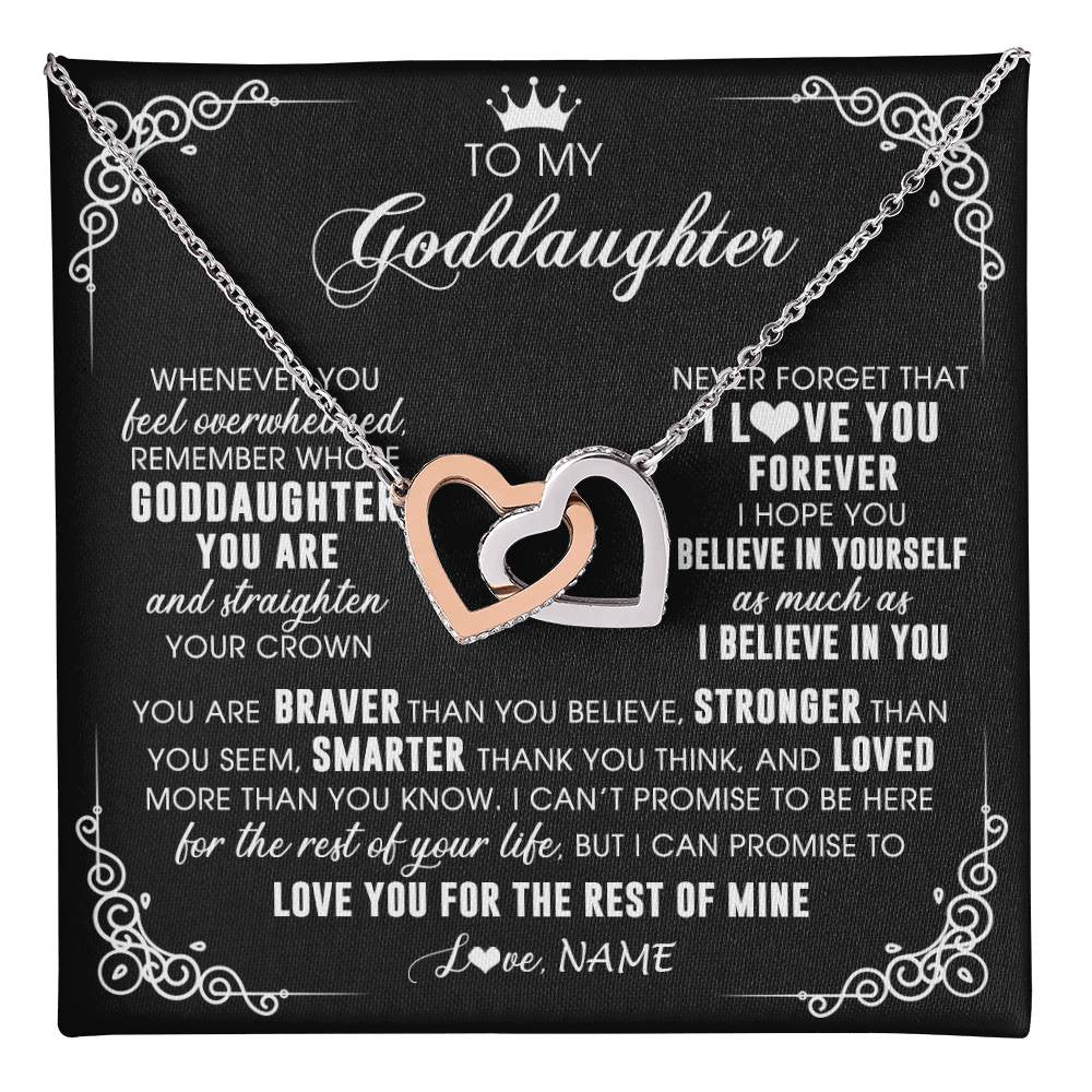 Interlocking Hearts Necklace Stainless Steel & Rose Gold Finish | 1 | Personalized To My Goddaughter Necklace From Godmother Uncle Inspirational Strength Goddaughter Birthday Jewelry Christmas Customized Gift Box Message Card | teecentury