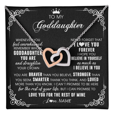 Interlocking Hearts Necklace Stainless Steel & Rose Gold Finish | 1 | Personalized To My Goddaughter Necklace From Godmother Uncle Inspirational Strength Goddaughter Birthday Jewelry Christmas Customized Gift Box Message Card | teecentury