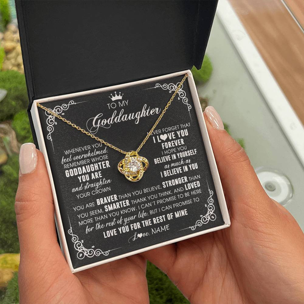 Love Knot Necklace 18K Yellow Gold Finish | 2 | Personalized To My Goddaughter Necklace From Godmother Uncle Inspirational Strength Goddaughter Birthday Jewelry Christmas Customized Gift Box Message Card | teecentury