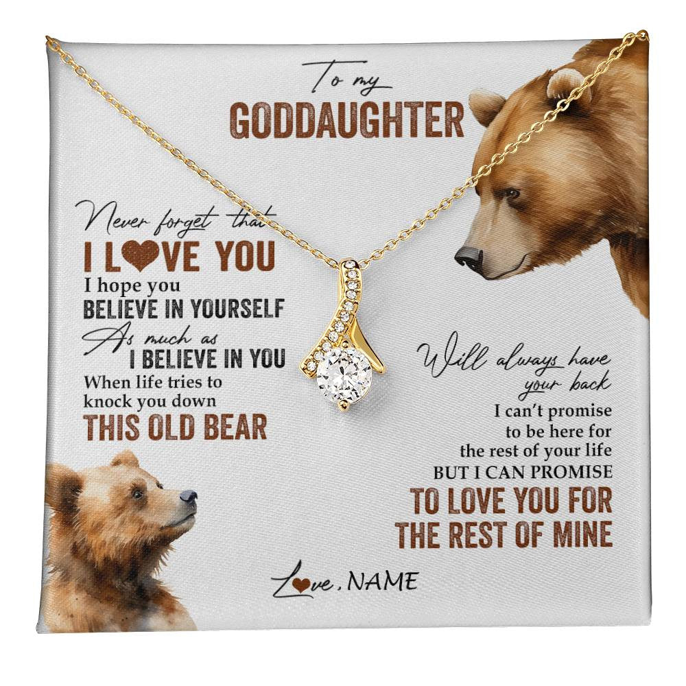 Alluring Beauty Necklace 18K Yellow Gold Finish | 1 | Personalized To My Goddaughter Necklace From Godmother Uncle Never Forget That I Love You Bear Goddaughter Birthday Christmas Customized Gift Box Message Card | teecentury